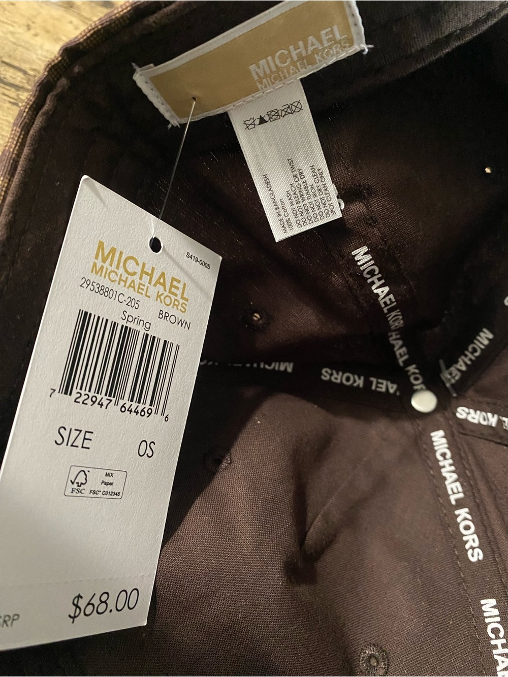 Michael Kors Brown Monogram Baseball Hat with Branded Interior Tape - Picture 2 of 9